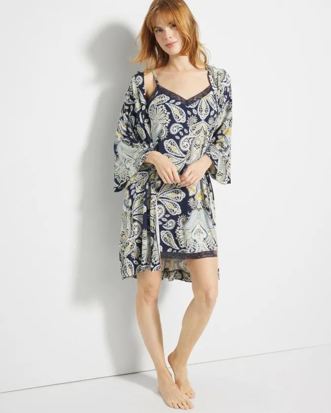 Women Soma Nightgowns Cool Nights Lace Trim Chemise Stylish Paisley Navy