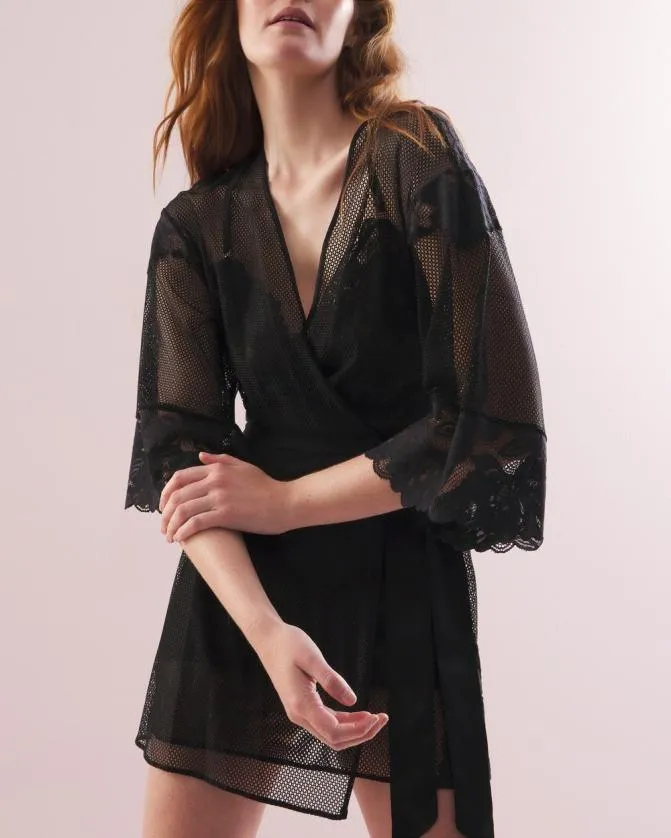Women Soma S Sexiest Robe With Mesh And Lace Black