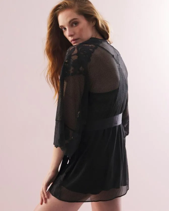 Women Soma S Sexiest Robe With Mesh And Lace Black