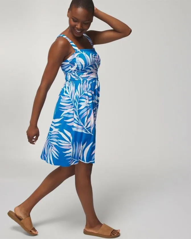 Women Soma Short Dresses Soft Jersey Rouched Short Bra Dress Pacifico Palms G Blue
