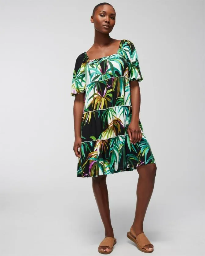 Women Soma Short Dresses Woven Tiered Short Bra Dress Bungalow Palms Coconut