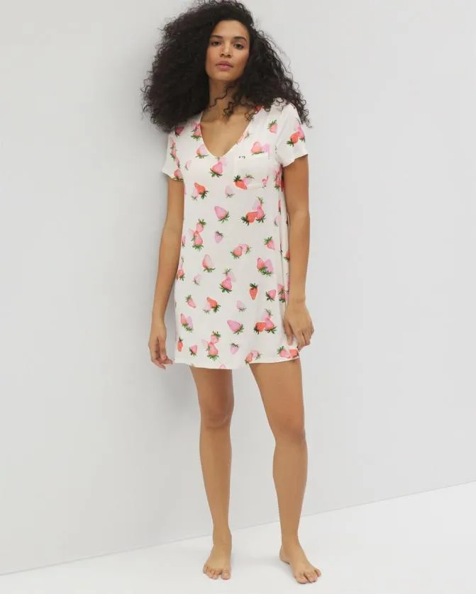 Women Soma Sleepshirts Cool Nights Short Sleeve Sleepshirt Berry Best Champagne