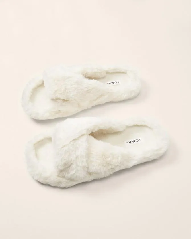 Women Soma Slippers and Accessories Faux Fur Slide Slippers Champagne Dreams