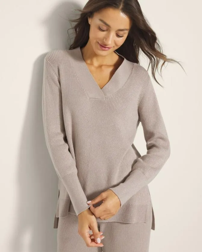 Women Soma Sweaters and Cardigans Lurex VNeck Sweater Silver Taupe