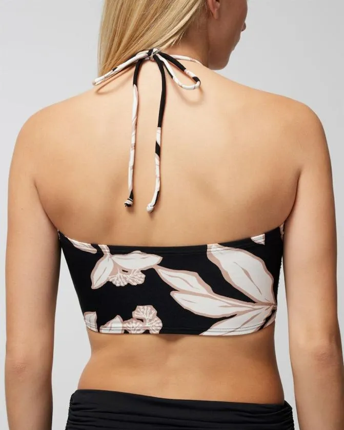 Women Soma Swim Tops Swim Halter Crop Top Leaf It Be Black Mini