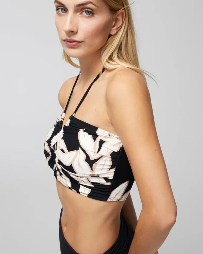 Women Soma Swim Tops Swim Halter Crop Top Leaf It Be Black Mini