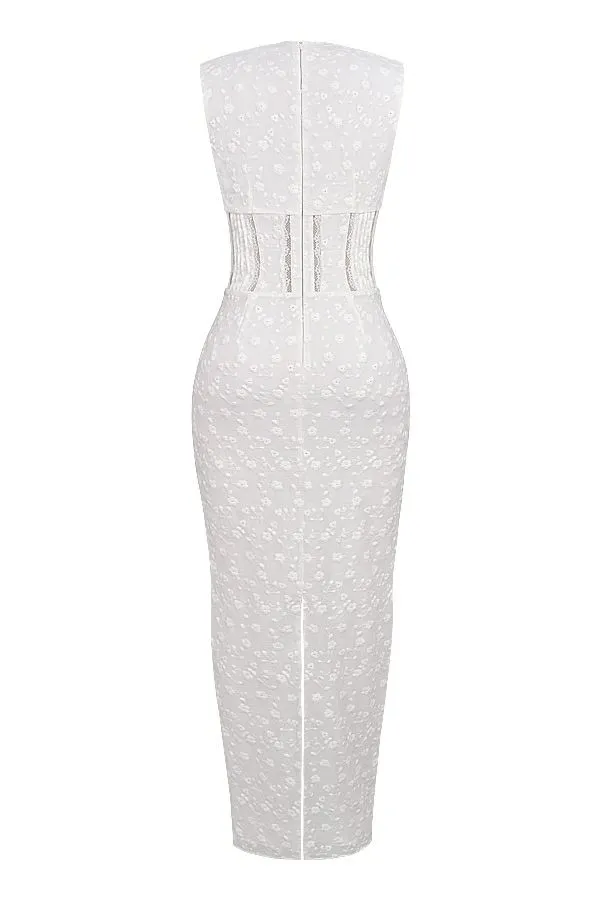 Women Sophina White Cotton Broderie Anglais Plunge Maxi Dress House Of CB Dresses Women Sophina White Cotton Broderie Anglais Plunge Maxi Dress House Of CB Dresses