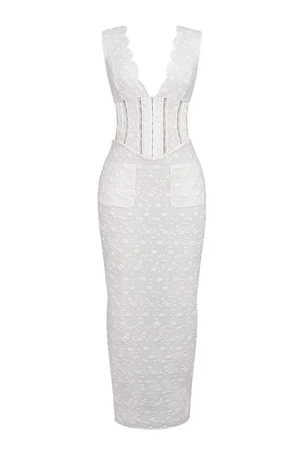 Women Sophina White Cotton Broderie Anglais Plunge Maxi Dress House Of CB Dresses Women Sophina White Cotton Broderie Anglais Plunge Maxi Dress House Of CB Dresses