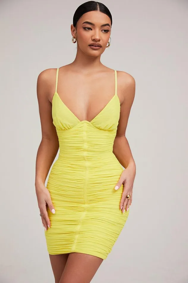 Women SPOTLIGHT MISTRESS ROCKS LEMON PLUNGE MESH DRESS House Of CB Dresses