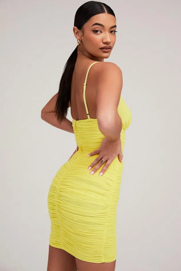 Women SPOTLIGHT MISTRESS ROCKS LEMON PLUNGE MESH DRESS House Of CB Dresses