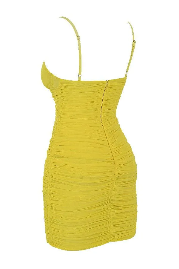 Women SPOTLIGHT MISTRESS ROCKS LEMON PLUNGE MESH DRESS House Of CB Dresses