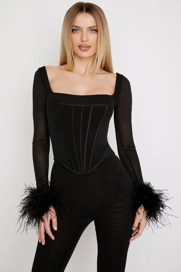Women Stella Black Mesh Trimmed Corset House Of CB Corsets