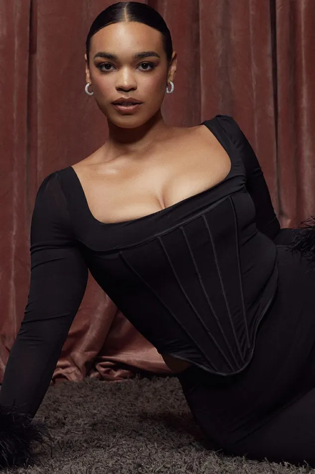 Women Stella Black Mesh Trimmed Corset House Of CB Corsets Women Stella Black Mesh Trimmed Corset House Of CB Corsets