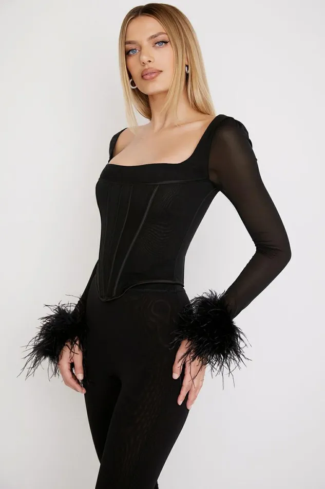 Women Stella Black Mesh Trimmed Corset House Of CB Corsets Women Stella Black Mesh Trimmed Corset House Of CB Corsets
