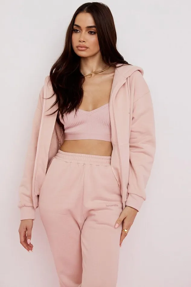 Women Storm Blush Blush Zip Through Hoodie House Of CB Tops Women Storm Blush Blush Zip Through Hoodie House Of CB Tops