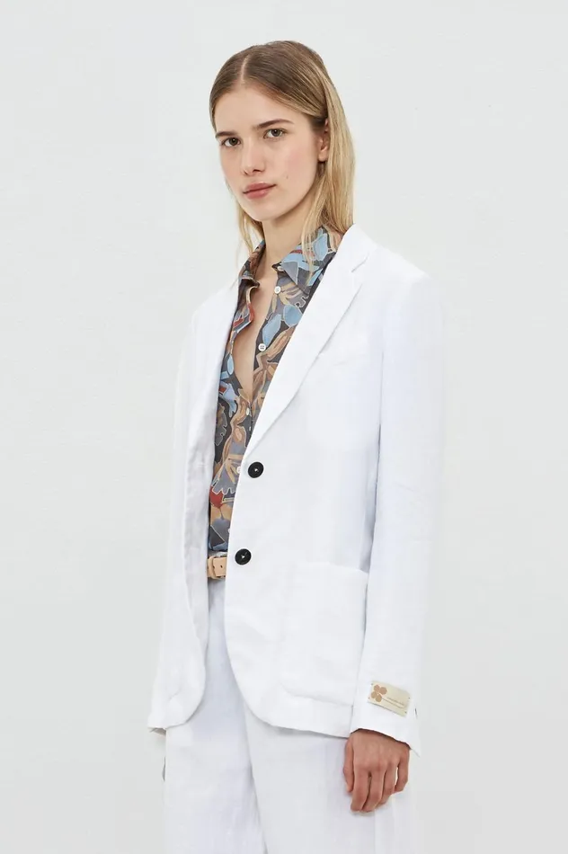 Women STROMBOLI 8211 Linen Singlebreasted Jacket 8211 Bianco Massimo Alba Jackets and Coats Women STROMBOLI 8211 Linen Singlebreasted Jacket 8211 Bianco Massimo Alba Jackets and Coats
