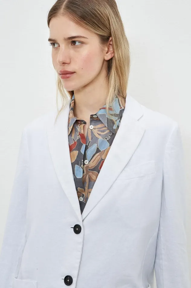 Women STROMBOLI 8211 Linen Singlebreasted Jacket 8211 Bianco Massimo Alba Jackets and Coats Women STROMBOLI 8211 Linen Singlebreasted Jacket 8211 Bianco Massimo Alba Jackets and Coats