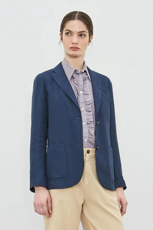 Women STROMBOLI 8211 Linen Singlebreasted Jacket 8211 Blu Massimo Alba Jackets and Coats Women STROMBOLI 8211 Linen Singlebreasted Jacket 8211 Blu Massimo Alba Jackets and Coats