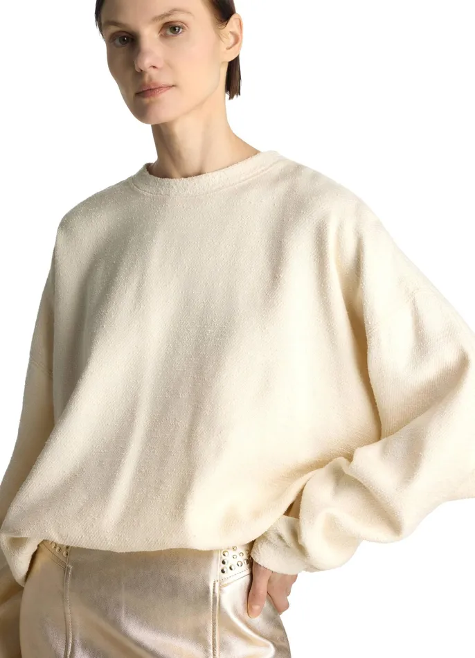 Women Sweaters St John Tonal Tweed Sweatshirt Ecru Women Sweaters St John Tonal Tweed Sweatshirt Ecru