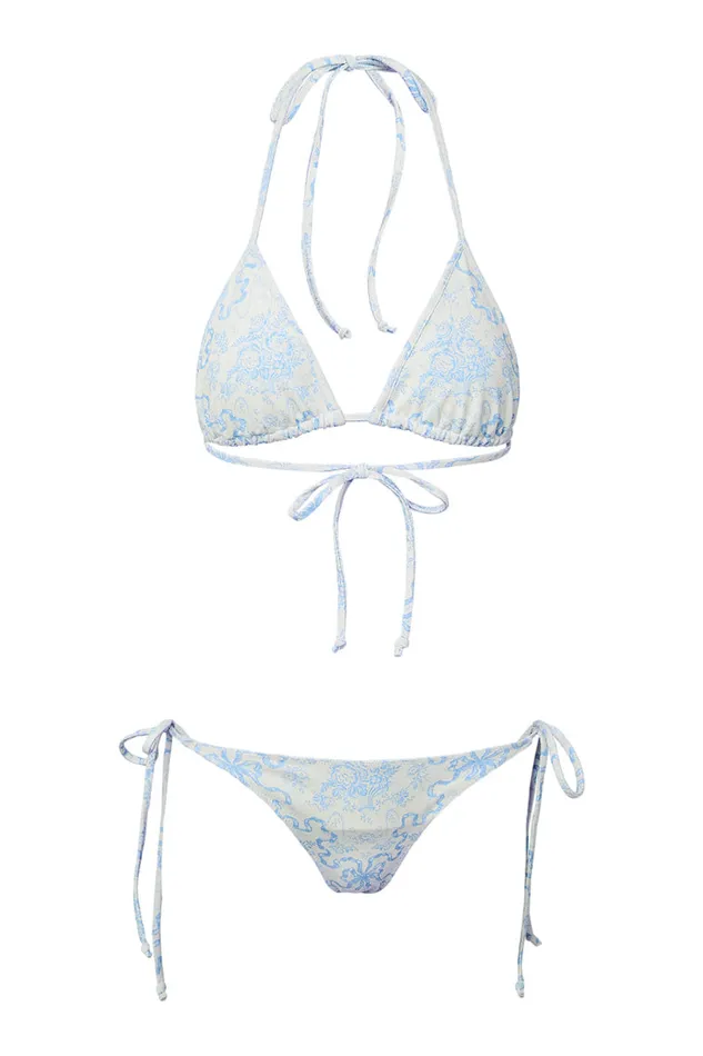 Women Swim LoveShackFancy Harbor Bow Print Triangle Bikini Swim Set Blissful Blue Women Swim LoveShackFancy Harbor Bow Print Triangle Bikini Swim Set Blissful Blue