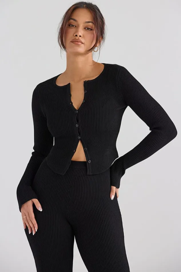Women Sylvia Black Ribbed Knit Cardigan House Of CB Tops Women Sylvia Black Ribbed Knit Cardigan House Of CB Tops
