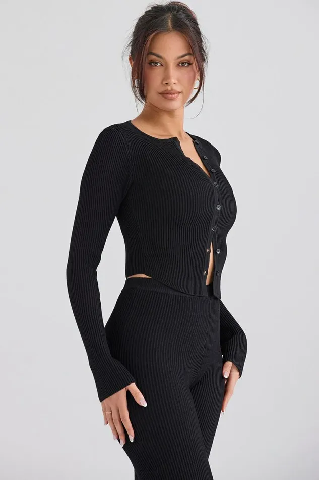 Women Sylvia Black Ribbed Knit Cardigan House Of CB Tops Women Sylvia Black Ribbed Knit Cardigan House Of CB Tops