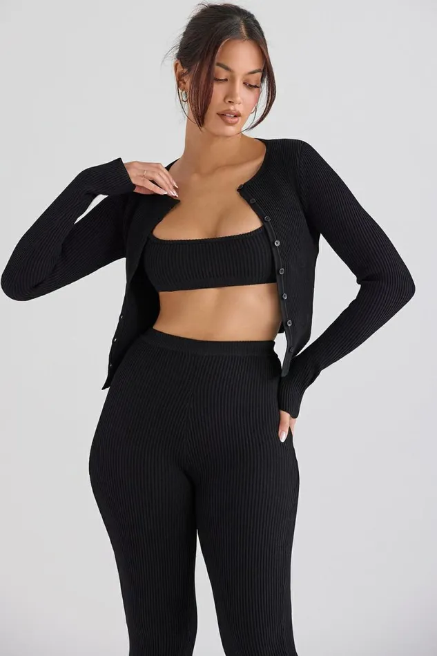 Women Sylvia Black Ribbed Knit Cardigan House Of CB Tops Women Sylvia Black Ribbed Knit Cardigan House Of CB Tops