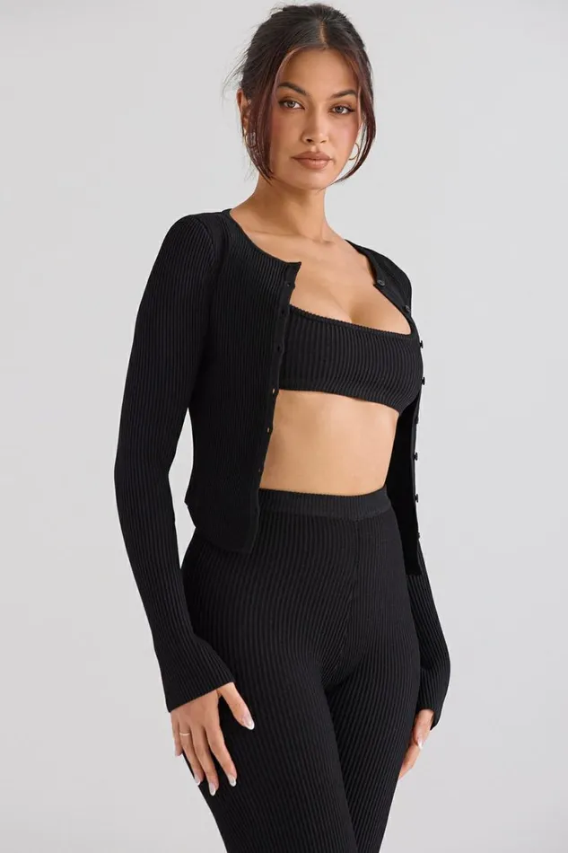 Women Sylvia Black Ribbed Knit Cardigan House Of CB Tops Women Sylvia Black Ribbed Knit Cardigan House Of CB Tops