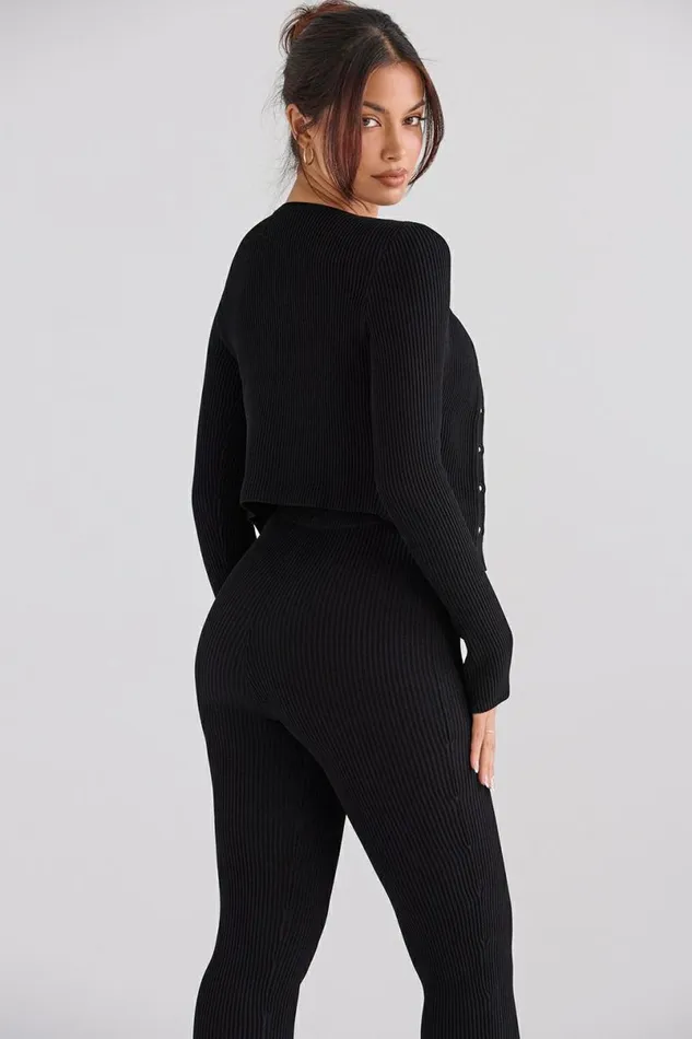 Women Sylvia Black Ribbed Knit Cardigan House Of CB Tops Women Sylvia Black Ribbed Knit Cardigan House Of CB Tops