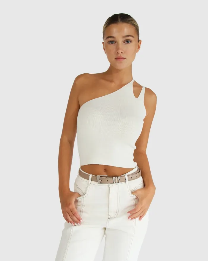 Women Symphony Double Strap Knit Crop 8211 Cream Knitwear Belle and Bloom
