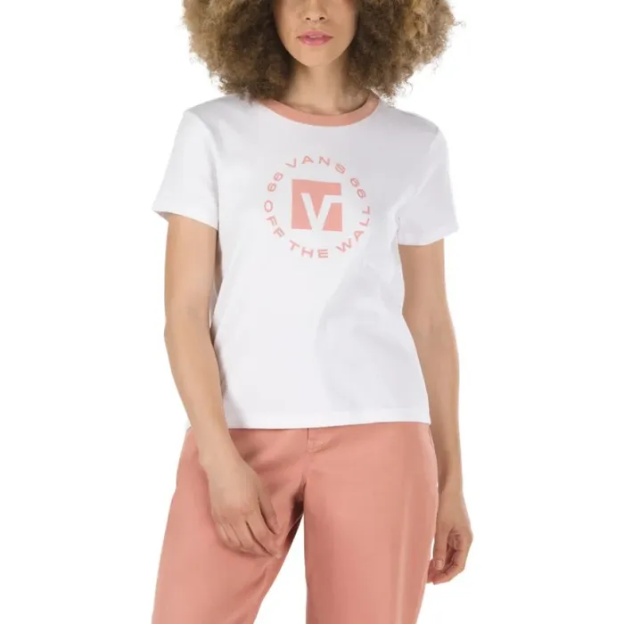 Women TShirts and Tanks Vans Steevee Jon Baby Tee WhiteRose Dawn