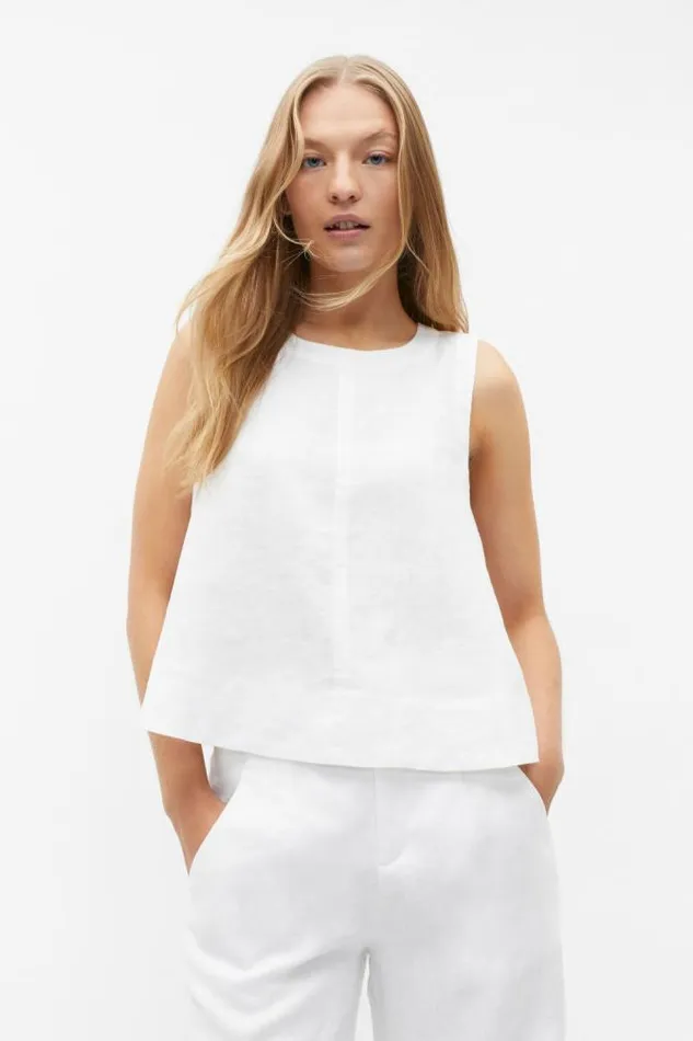 Women TShirts and Tops Seed Heritage Core Linen Shell Top Whisper White