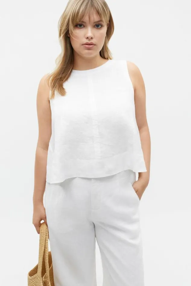 Women TShirts and Tops Seed Heritage Core Linen Shell Top Whisper White