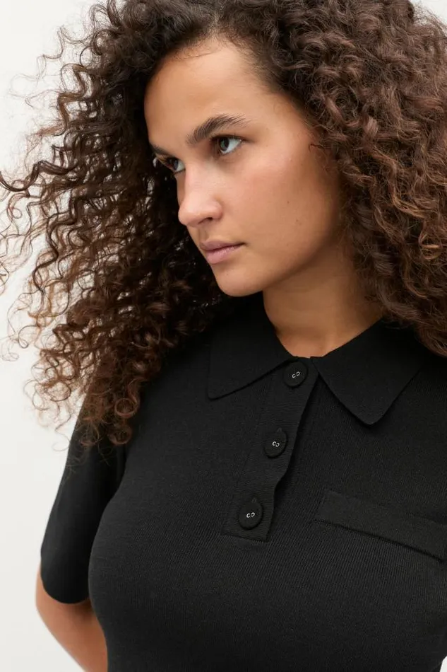 Women TShirts and Tops Seed Heritage Crepe Knit Polo Black