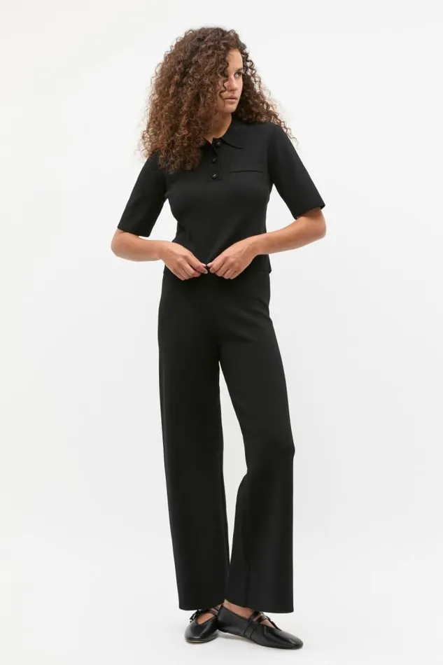Women TShirts and Tops Seed Heritage Crepe Knit Polo Black