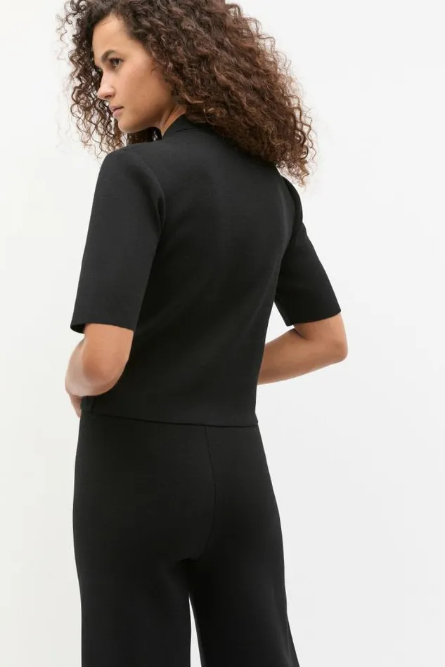 Women TShirts and Tops Seed Heritage Crepe Knit Polo Black