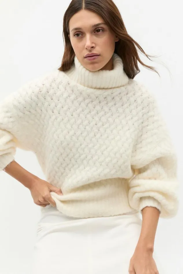 Women TShirts and Tops Seed Heritage Lofty Textured Roll Neck Knit Cloud Cream