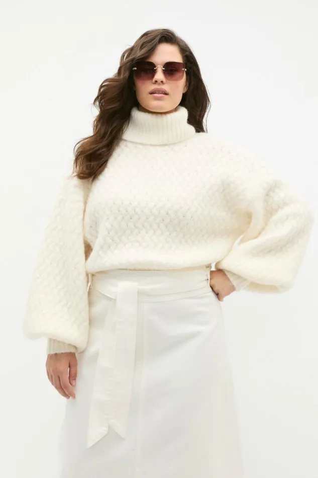 Women TShirts and Tops Seed Heritage Lofty Textured Roll Neck Knit Cloud Cream