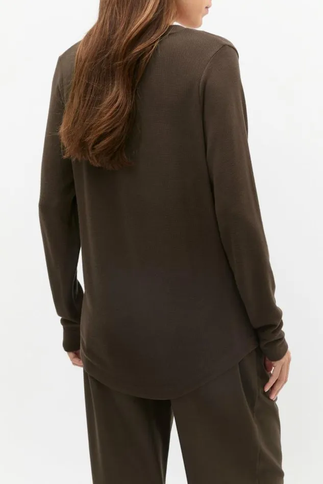 Women TShirts and Tops Seed Heritage Supersoft Waffle V Neck Top Dark Espresso