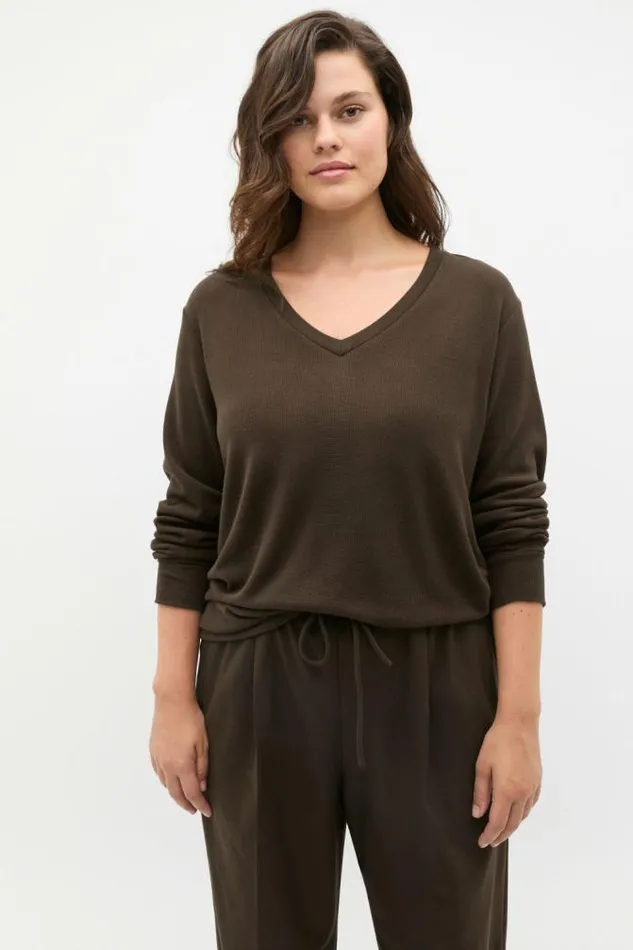 Women TShirts and Tops Seed Heritage Supersoft Waffle V Neck Top Dark Espresso