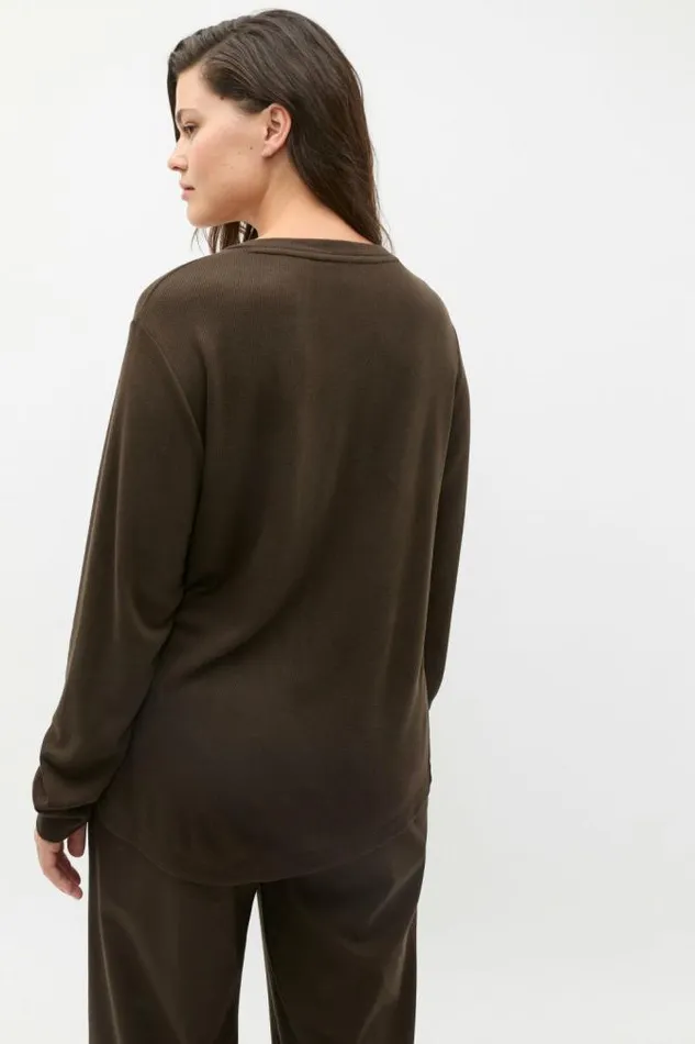 Women TShirts and Tops Seed Heritage Supersoft Waffle V Neck Top Dark Espresso