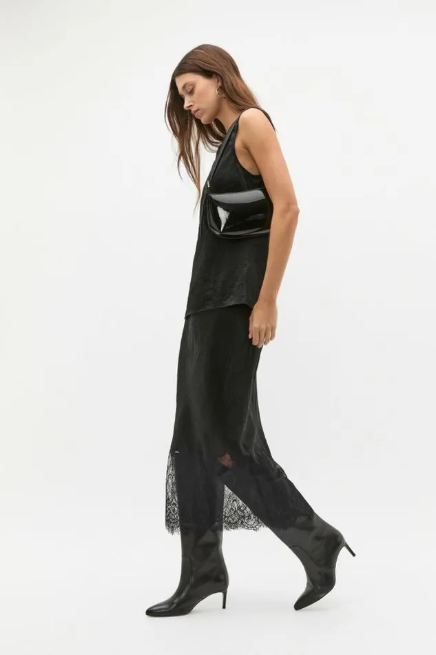 Women TShirts and Tops Seed Heritage Textured Satin Top Black