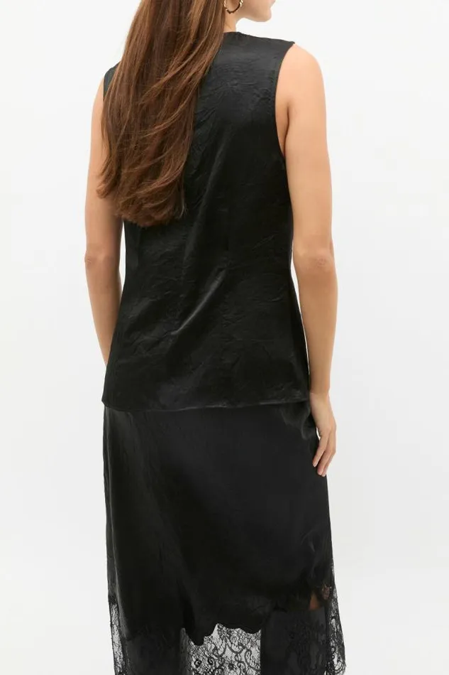 Women TShirts and Tops Seed Heritage Textured Satin Top Black