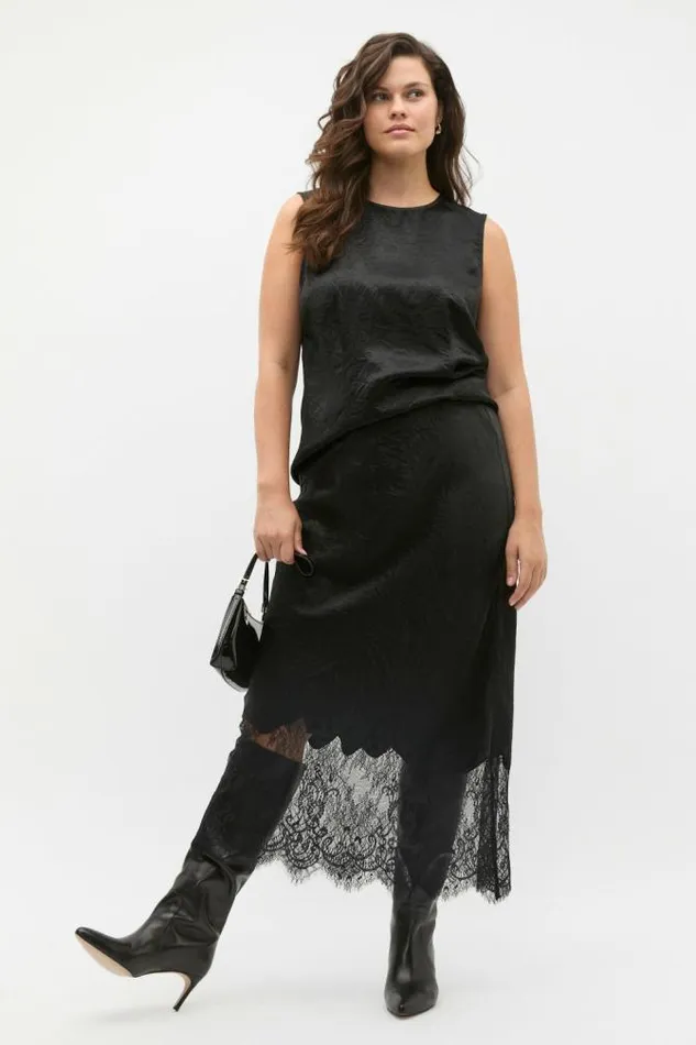 Women TShirts and Tops Seed Heritage Textured Satin Top Black