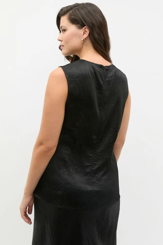Women TShirts and Tops Seed Heritage Textured Satin Top Black