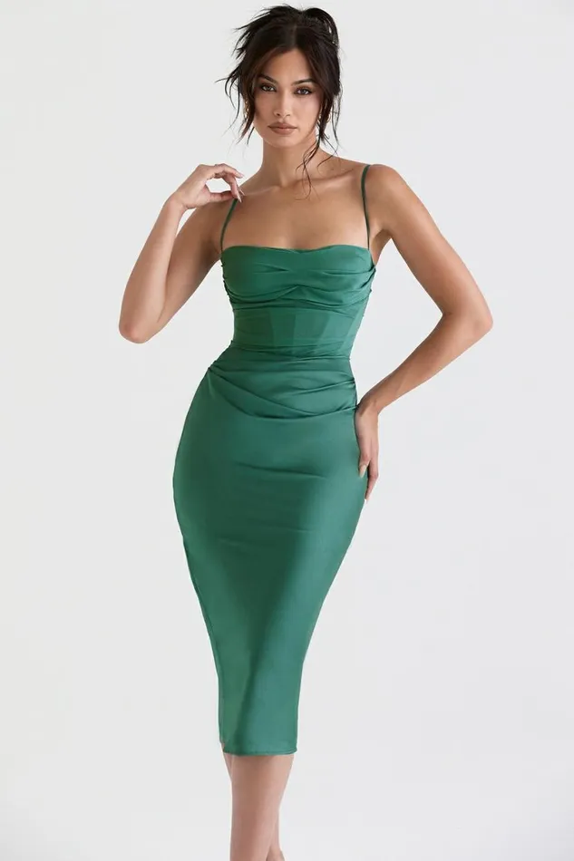 Women Teia Forest Draped Corset Midi Dress House Of CB Dresses Women Teia Forest Draped Corset Midi Dress House Of CB Dresses