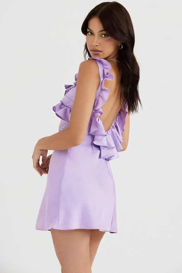 Women Tink Orchid Satin Ruffle Mini Dress House Of CB Dresses