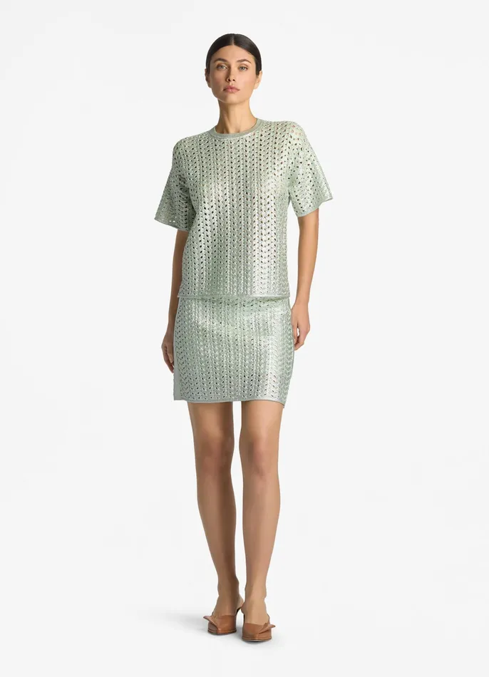 Women Tops and Shells St John Lacquered Crochet Knit Top Pale Lime Women Tops and Shells St John Lacquered Crochet Knit Top Pale Lime
