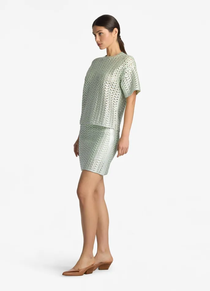 Women Tops and Shells St John Lacquered Crochet Knit Top Pale Lime Women Tops and Shells St John Lacquered Crochet Knit Top Pale Lime