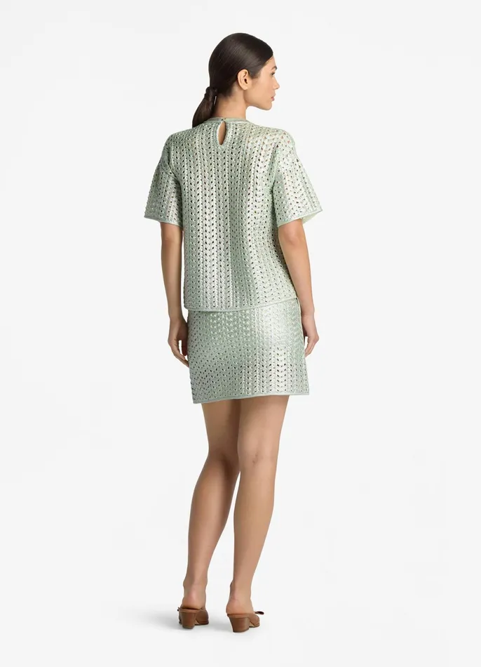 Women Tops and Shells St John Lacquered Crochet Knit Top Pale Lime Women Tops and Shells St John Lacquered Crochet Knit Top Pale Lime